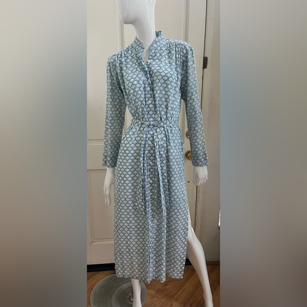 KERRY CASSILL NEW! Blue/Green Geometric Pattern Cotton Maxi Shirt Dress Sz PS